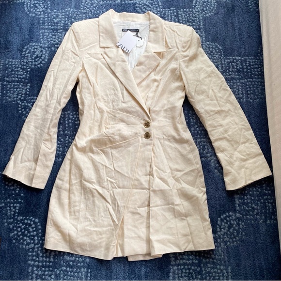 🐚 ZARA CREAM LINEN BLEND BLAZER DRESS! - Picture 10 of 16